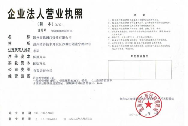 Business License of Yidong